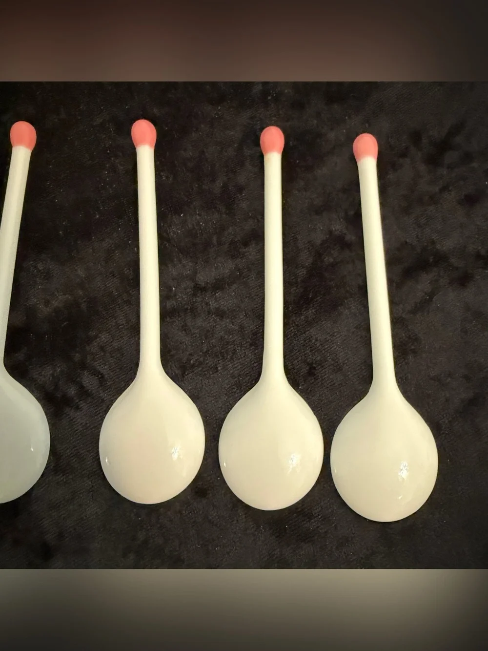 Set of 4 Floral Ceramic Teaspoons Pink Matchstick Handle Decorative Spoons